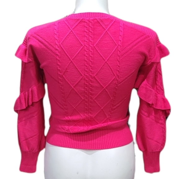 white house black market Crew Neck Pink Sweater W/ Ruffle Details Women's Sz XS - Picture 3 of 13